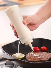 1pc 240ml Squeeze Bottle With Measurement Scale, Refillable Bottle, Kitchen Condiment Bottle, Salad Dressing Squeeze Bottle, Sauce Dispenser Bottle For Home And Commercial Use - White - View 2