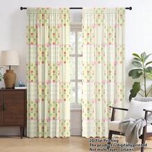 2pcs Fresh & Cute Plaid Tulip & Daisy Bow Window Curtains, Polyester Fabric, Suitable For Rental House, Living Room, Kitchen, Bedroom, Removable & Machine Washable - Multicolor - View 8