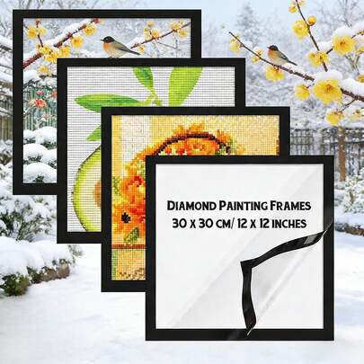 1 pieza Marco de foto con diamantes, negro, autoadhesivo. 1 pieza Marco de foto con diamantes, se ajusta a 30x30cm/12x12 pulgadas, marco de arte de lienzo con diamantes, negro sin taladro, marco de foto con diamantes autoadhesivo, adecuado para decorar la sala de estar, el dormitorio, el estudio, fácil de cambiar el marco