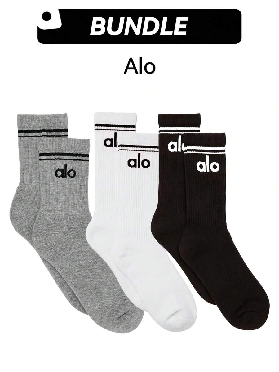 Alo Yoga Unisex Crew Socks Casual Breathable Lightweight Sweat Absorption High Elasticity Close-Fitting Skin-Friendly Gym Training Commuting Daily For Unisex Black White Grey - Xám trắng - Xem 1