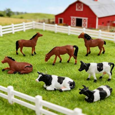 4 pezzi/8 pezzi Miniature di mucche e cavalli, modellini di animali in miniatura, adatti per fattorie di case in miniatura, prati, scene all'aperto e decorazioni da tavolo domestiche, regalo creativo e da collezione per amici (stile casuale)