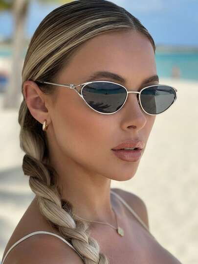 1 Pair Women's Rose Gold Cat Eye Metal Frame Vintage Knotted Temples Fashionable Eyeglasses