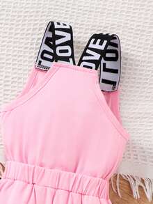 女婴可爱字母印花轻薄连体衣，夏季 - 粉色 - 查看 4