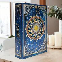 Decorative Book Box With Lid Vintage Fake Book Storage, Handmade Canvas With Gold Foil, Holder Elegant Home Office Decor Large Size Box - L/ZODIAC - 查看 7