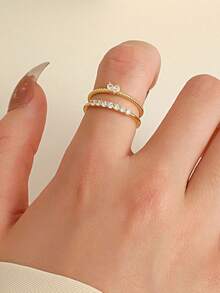 Gift Box Set Elegant Cubic Zirconia Stackable Rings, Fashion Jewelry For Women Wedding Party, Copper Material Non-Fading Non-Allergic, Ideal Holiday Gift - Gold - View 3