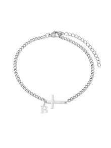 Men's Fashion Simple Cross & A-Z Letter Pendant Bracelet, New Casual Letter Design Bracelet, Fashionable Everyday Accessory - Multicolor - View 19