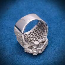Exaggerated Luxury White Gold Plated Fully Paved Cubic Zirconia House Shaped Men's Hip Hop Punk Ring - White Gold - View 3