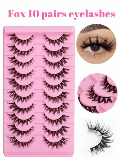 10 pares de cílios postiços 3D, comprimento de 5 a 16 mm, estilo grosso e alongado, curvados e volumosos, design de desenho animado, aparência macia e natural, cílios longos feitos à mão para maquiagem.