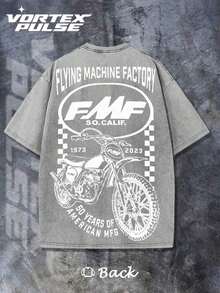 2026 Summer TopsDistressed And Washed Men's Short-Sleeved T-Shirt Double-Sided Print Fmf Racing Motorcycle 50 Years American Mfg Vintage Logo Graphic Tee S To 3Xl Vintage Casual Loose Fit Comfortable And Versatile MenswearLoose And Comfortableshirt - 灰色 - 查看 3