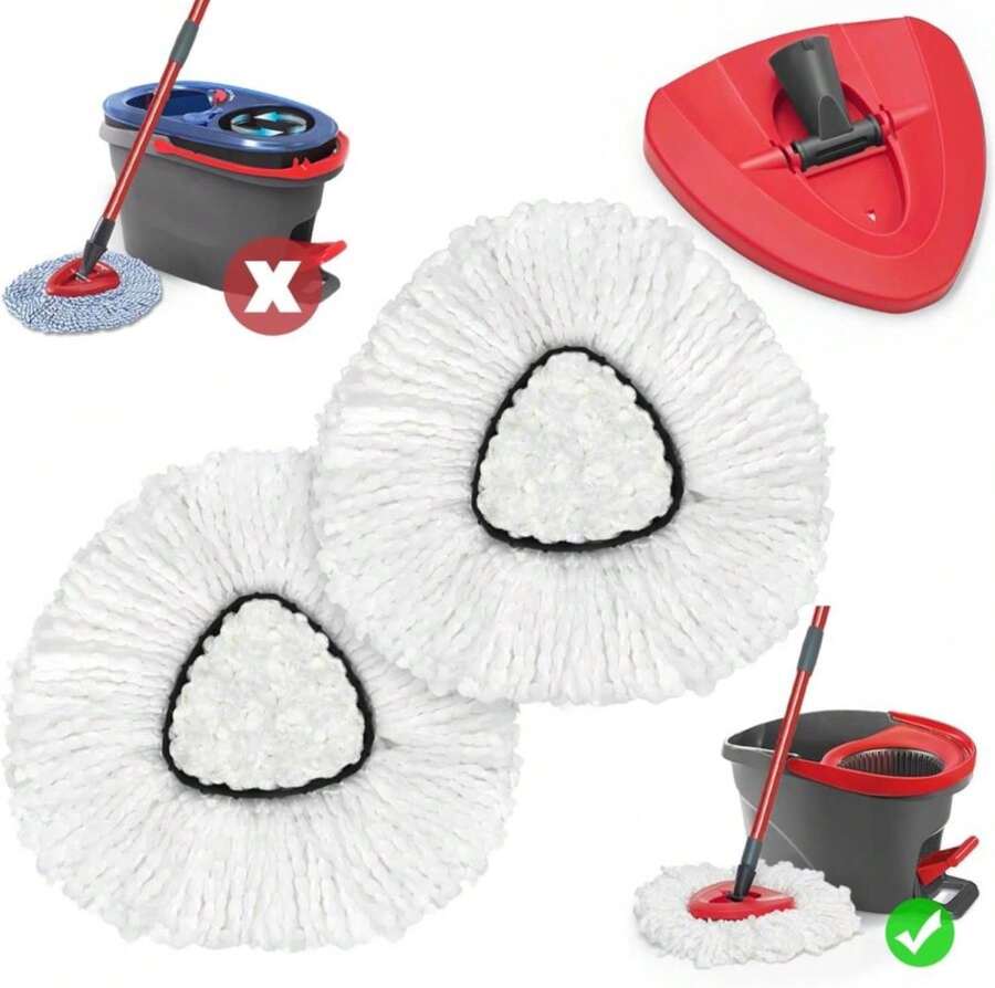 NEWE Mop Heads Replacements 2 Pack With Triangle Base For O-Cedar EasyWring 1 Tank System, Microfiber Spin Mops Replace Refills For Deep Cleaning All Floors (White) - ColorA - 查看 1