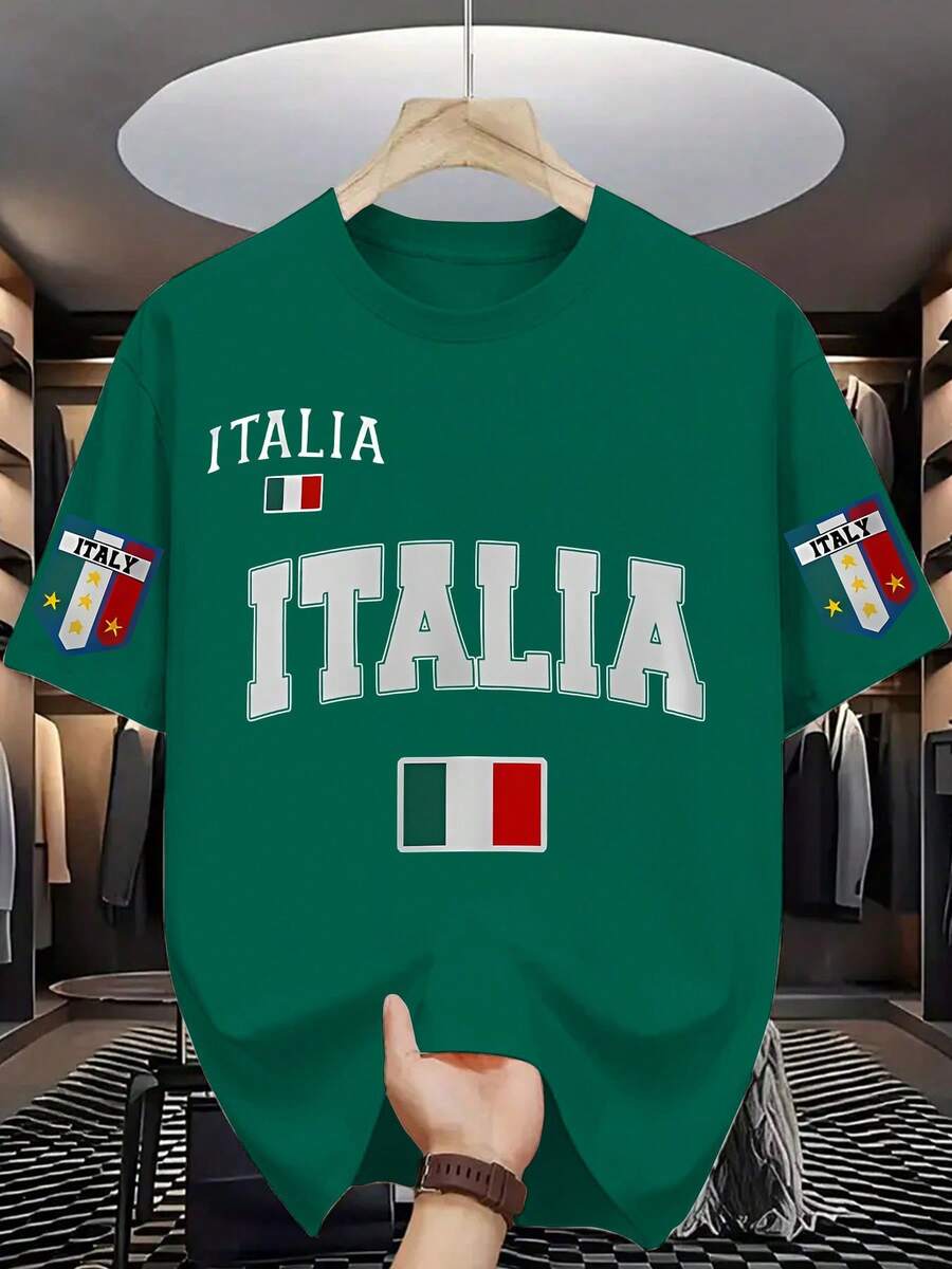 Colorful Casual Adult Short Sleeve Oversized Style T-Shirt For Men Suitable For All Seasons Cotton Custom Print - Màu xanh lá cây đậm - Xem 1