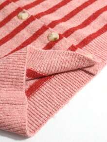 Women's Retro Striped Cardigan, Casual Daily Wear, Suitable For Spring/Autumn/Winter, Ideal For Valentine's Day Outfit - 紅色 - 查看 7