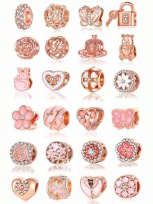 1pc Rose Gold Beaded Heart-Shaped Rose Bow Teddy Bear Pendant, Suitable For Handmade Bracelets, Necklaces, DIY Jewelry Making, Valentine's Day - Rose Gold - View 8