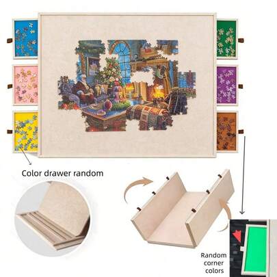 2000 Piece Tilted Jigsaw Puzzle Board With 2-In-1 Puzzle Stand And Cover, Lightweight Puzzle Board With 6 Drawers, Portable Felt Puzzle Table, Suitable For Adults - Dark Grey