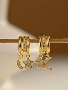 一对优雅可爱的18K镀金铜耳环，适合日常佩戴和聚会场合。 - 金色 - 查看 4