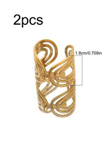 2个不锈钢几何宽环可调节开口环，适用于DIY戒指，带跳环底座，戒指包边篮式珠宝配件 - 戒指底座 - 查看 12