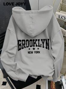 Áo hoodie nữ in chữ LOVE JOYY, rộng rãi và thoải mái, áo nỉ chui đầu thời trang thường ngày, phù hợp cho mùa thu/đông, màu xám. - Xám - Xem 4