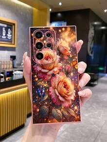 1个玫瑰蝴蝶UV印刷防摔手机壳，兼容三星/Galaxy/Infinix/Redmi/OPPO/VIVO/Realme安卓机型 - 粉色 - 查看 5