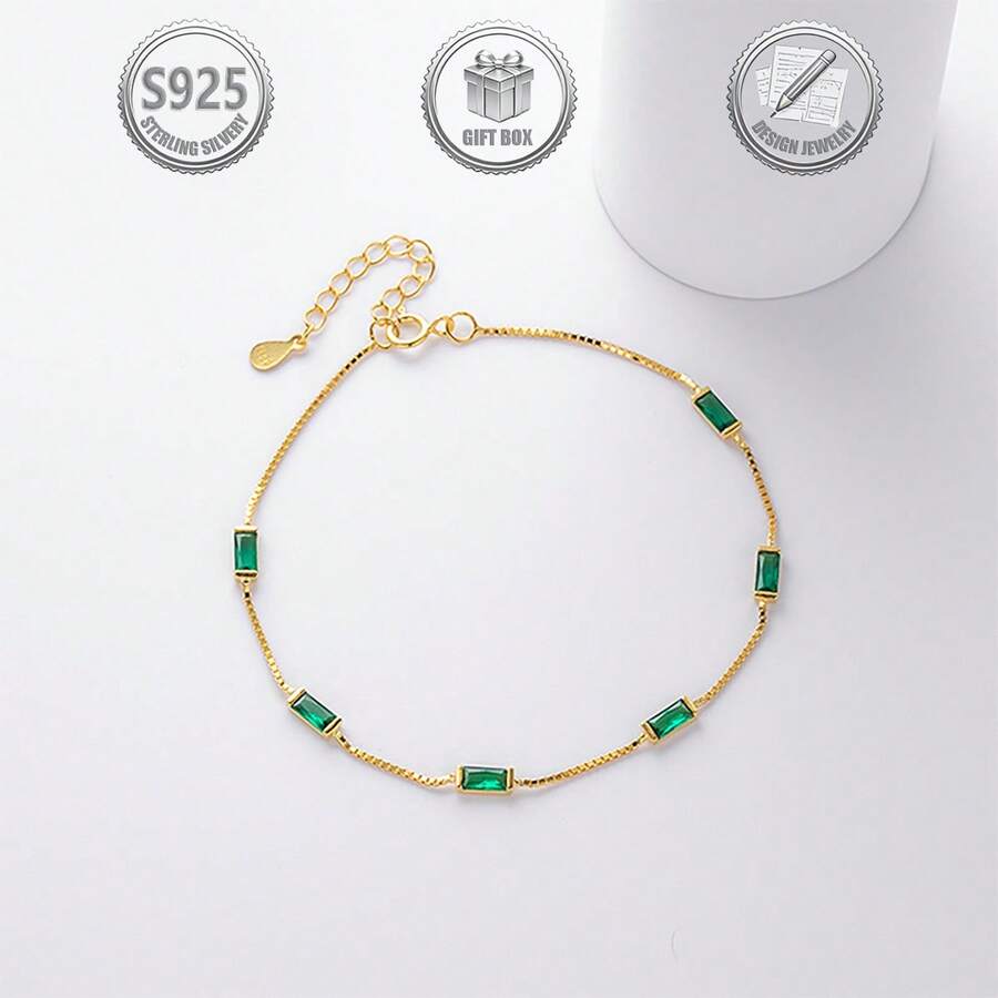 1件优雅奢华925纯银镶嵌合成立方氧化锆女士手链，适合日常、派对、节日、约会、送礼等场合。 - 金色 - 查看 1