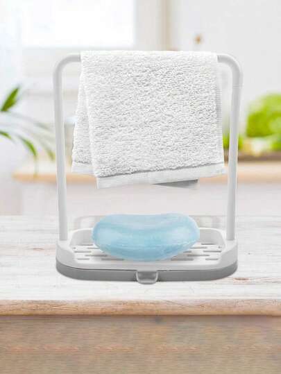 多功能厨房抹布海绵收纳架，带镂空沥水盘，适用于厨房的抹布晾干架