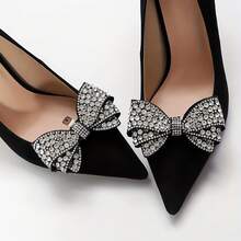 2pcs Fashionable Black Rhinestone Bowknot Detachable Charm, Suitable For Shoes, Bags And Clothing - Perfect For DIY Fashion, Gifts And Special Occasions - Multicolor - View 2
