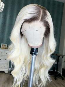 Ombre Platinum Blonde With Dark Root Body Wave 13x4 Hd Lace Frontal Human Hair Wig For Women 180 Density Ombre Colored Water Wave Lace Front Wigs Human Hair Free Parting Holiday Use Glueless Wigs Natural Looking - 根植與漸變 - 查看 7