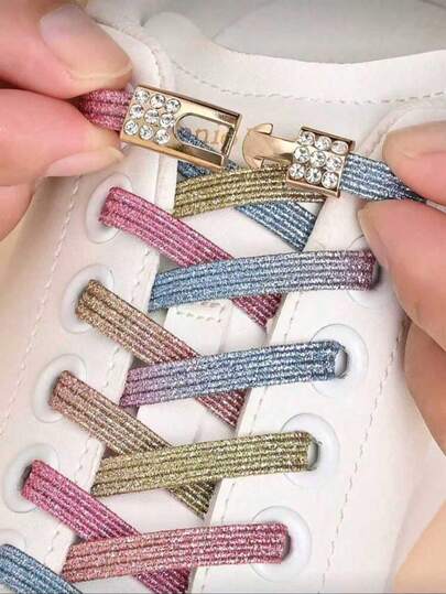 1 par de cordones elásticos con hebilla de cristal, cordones sin atar de moda adecuados para zapatillas, zapatos de lona, zapatos de skate, unisex