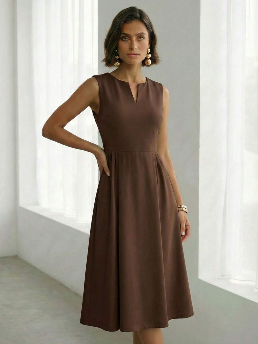 A&DD MODA, REF:Y536 - Women's Dress, Ties On Both Sides, Open Design, Easy To Wear, Elegant Skirt, Suitable For Important Festivals - 巧克力棕 - 查看 1