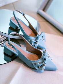 Slingback Open-Toe Pump With A Heel Below 3cm. - Light Blue Bow - View 1