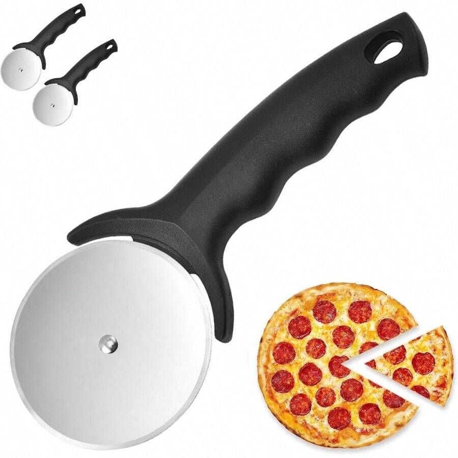 Pizza Cutter, 2 Pack Stainless Steel Pizza Wheel With Non - Slip Handle, Heavy Duty Pizza Slicer, Dishwasher  Black - Initial - View 1