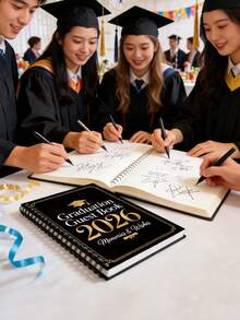 1 Customized 2026 Graduation Commemorative Guestbook (Black & Gold Foil Design), Personalized Graduation Memento & Blessing Guestbook, University Graduation Party Notebook, Graduation Celebration Guestbook, Photo Booth Prop, Gold Foil & Graduation Cap Design Guestbook, Customized Graduation Cap - Multicolor - View 5