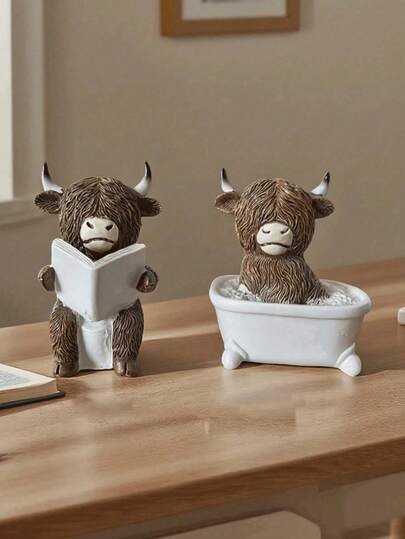 Funny Bathroom Decor - Highland Cow Reading Book Toilet Bucket Statue, Farmhouse Style Bathroom Decor, Resin Home Office Or Gift, No Electricity Needed, Humorous Design, Textured Details, Perfect For Christmas, Thanksgiving, Funny Birthday Gift
