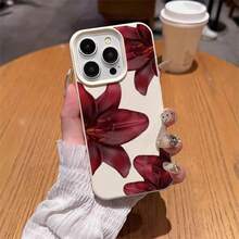 1pc TPU Material Elegant Red Lily Pattern Phone Case Compatible With IPhone 17 Pro Max/17/16 Pro Max/15/13/12/11, S20 FE/A15/S24/A55, Compatible With Redmi Note 11/Note 12/Note 13 Pro, Full Coverage Anti-Drop Soft Protective Phone Cover - White - View 4