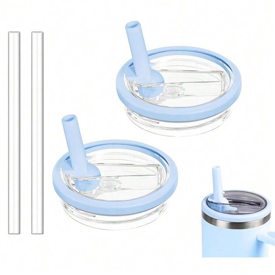 2 Pack 30 Oz Tumbler Flip Straw Lid Replacement Compatible For  , Leak Proof Lid Replacement For 30 OZ  H2.0  Tumbler,Spill Proof Splash Reusable (Sky Blue) - 天藍 - 查看 1