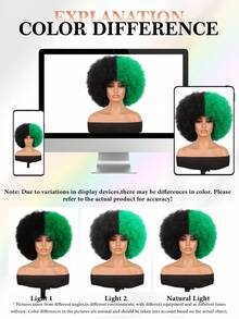 Afro Wig 14Inch Afro Wigs For Women 70s Mixed Brown Afro Kinky Curly Wig Bouncy Huge Fluffy Puff Wigs Synthetic Hair For Cosplay Daily And Party - 黑和綠 - 查看 8