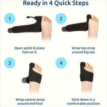 For Women & Men, Orthopedic Bunion Splint For Hallux Valgus Pain Relief, Big Toe Separator, Adjustable Day/Night Support, Comfortable Hammer Toe Straightener - Black (1 Pair) - View 4
