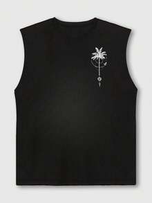 GRDR 男士极简印花休闲宽松圆领背心，百搭夏季街头服饰 - 黑色 - 查看 4