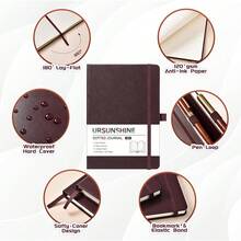 Dotted Journal/Notebook - Dot Grid Hard Cover Notebook, Premium Thick Paper With Fine Inner Pocket, Black Smooth Faux Leather, Pen Loop, 5.3'' X 8.26'' - Brown - 棕色圓點 - 查看 6