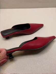 2025 Summer Pointed Toe Mule Slippers For Women, Low Heel Backless Sandals, Fashion Thin Heel Slip-On Shoes - Red - View 3
