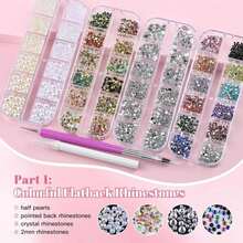 Kikonoke 10 Boxes Nail Art Kit - 12 Colors Pointed\/Flatback Rhinestones, 3D Gold\/Silver\/Rose Nail Studs, White Beige Half Pearls, Holographic Glitter &Amp; Foils + 3 Tools For DIY Nail Art Jewels &Amp; Crafts - ColorA - 查看 2