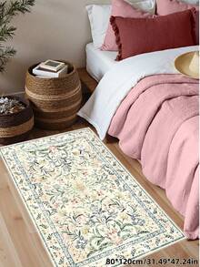 1件波西米亚现代巴黎花园花卉地毯，适用于客厅；防滑锈红色印花复古农舍地毯，适用于卧室、餐厅、宿舍、办公室、家居装饰 - 橄欖綠 - 查看 4