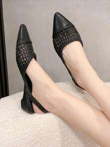 Sexy Rhinestone Fishnet Black Mesh High Heels, Niche Design Pointed Toe Pumps For Evening Gown - Black - View 1