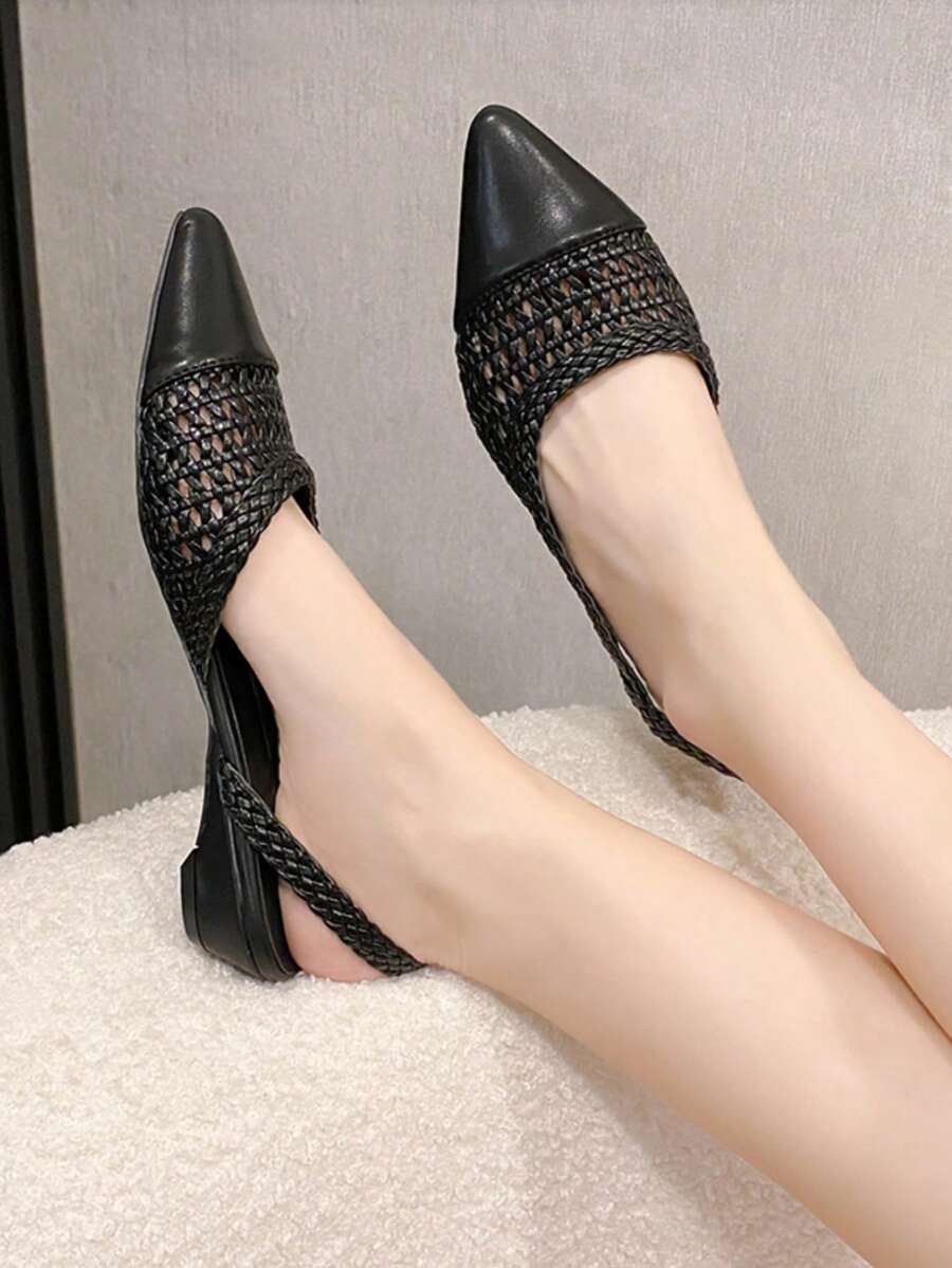 Sexy Rhinestone Fishnet Black Mesh High Heels, Niche Design Pointed Toe Pumps For Evening Gown - Black - View 1