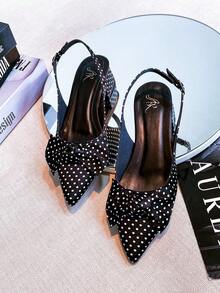 Slingback Open-Toe Pump With A Heel Below 3cm. - Polka Dot Bow - View 2