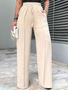 Duna Wide Leg Women's Pantaloons With Elastic Waist And Pocket - 米色 - 查看 2