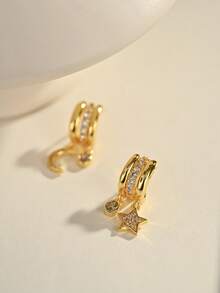 1 Pair 18K Gold Plated Elegant & Cute Copper Earrings, Suitable For Daily Wear And Gatherings - Gold - View 2