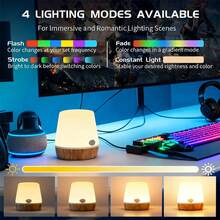 1pc RGB Eye-Care Lamp, LED Light Source, Bedside Night Light, Atmosphere Light, Bedroom Lighting, Suitable For Room, Nighttime Lighting, Illumination, Hanging Design, Control Function, Battery Powered (Batteries Not Included), Reading Lamp - Bedside Lamp - View 1