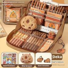 33pcs/226pcs/127pcs/47pcs Capybara Stationery Set, Cute Capybara Pencil Case, Multi-Layer Student Pencil Box, Includes Stickers, Keychains, Brooches, Gift Set - Brown - View 26