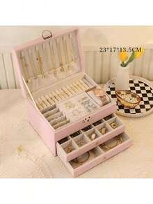 1 pieza Caja de almacenamiento de joyas de cuero multicapa, adecuada para aretes, anillos, relojes, collares y pulseras, gran capacidad, antioxidante - multicolor - Ver 14