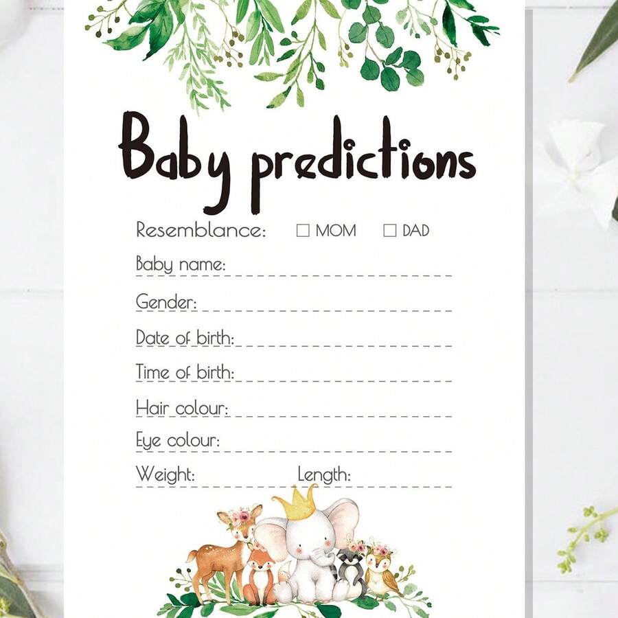 10/20/30Pcs, Baby Prediction And Advice Cards, Woodland Animals And Greenery Baby Shower Game Cards, Predict Baby's Name Gender And Birth Date, Fun Interactive Activity For Gender Reveal Party Supplies, Keepsake Cards - Multicolor - View 1